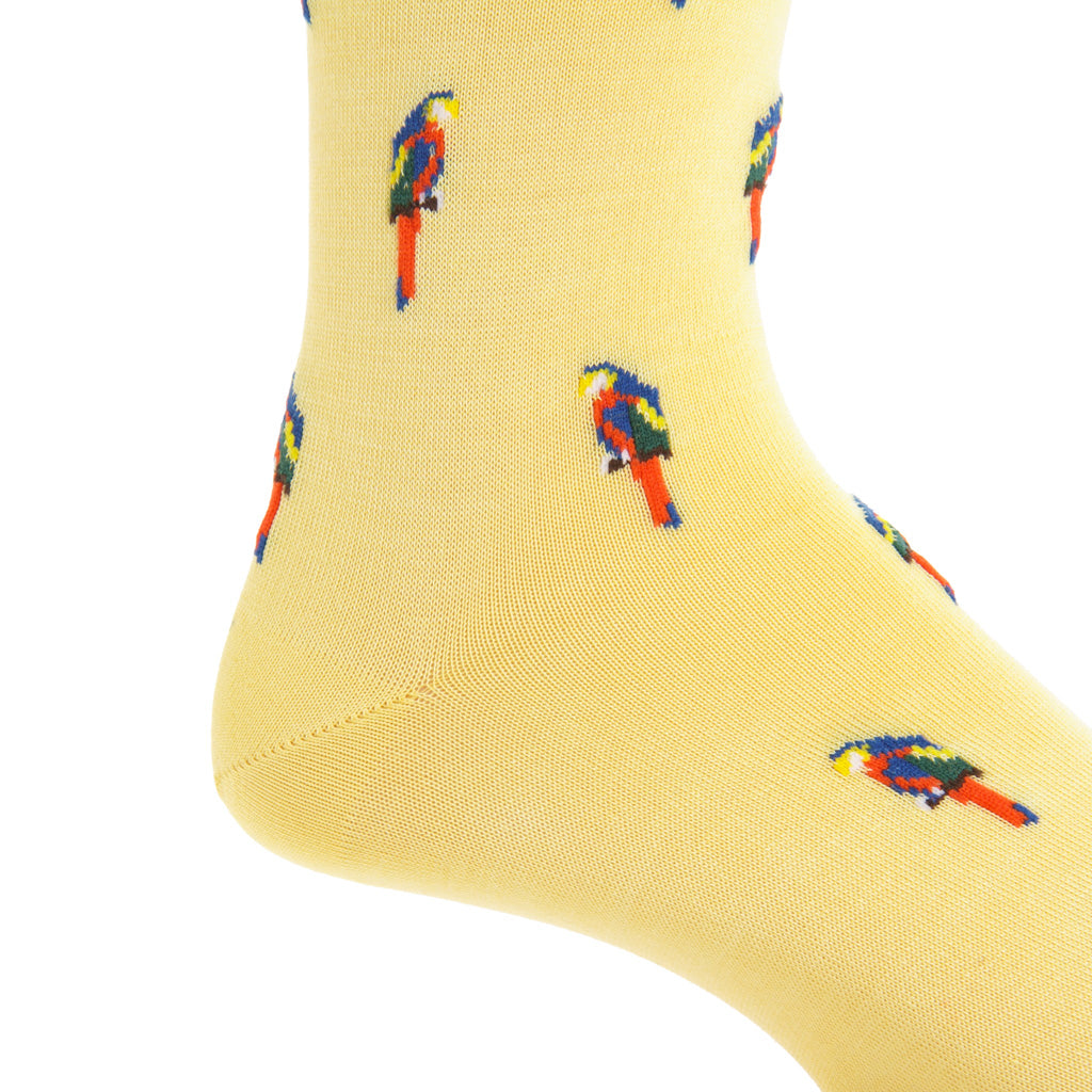 Yellow with Parrots Cotton Over-the-Calf Sock