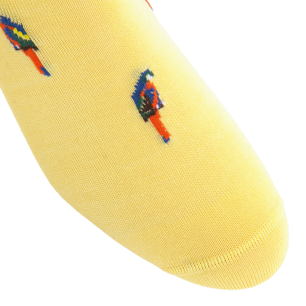 Yellow with Parrots Cotton Over-the-Calf Sock