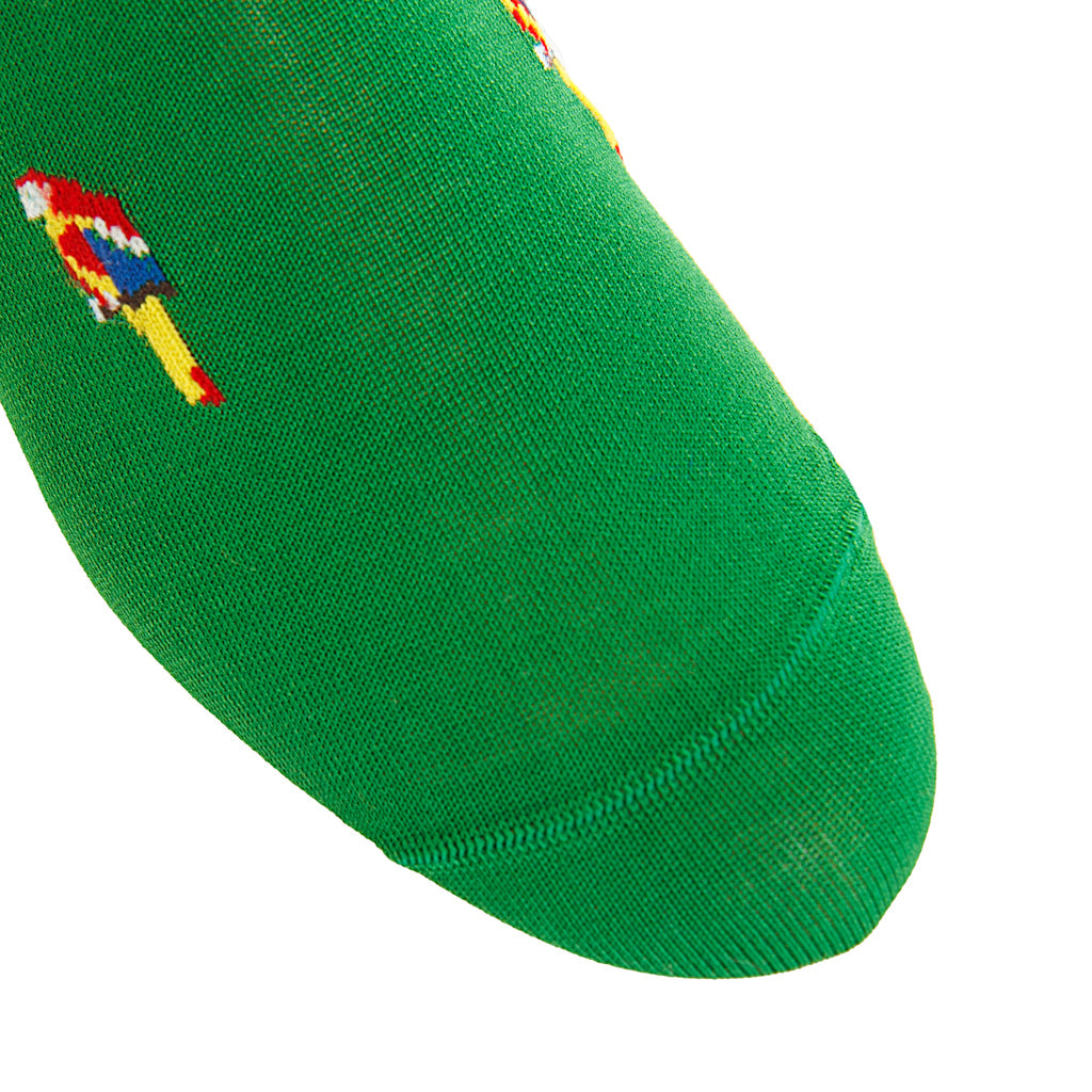 Green with Parrots Cotton Mid-Calf Sock