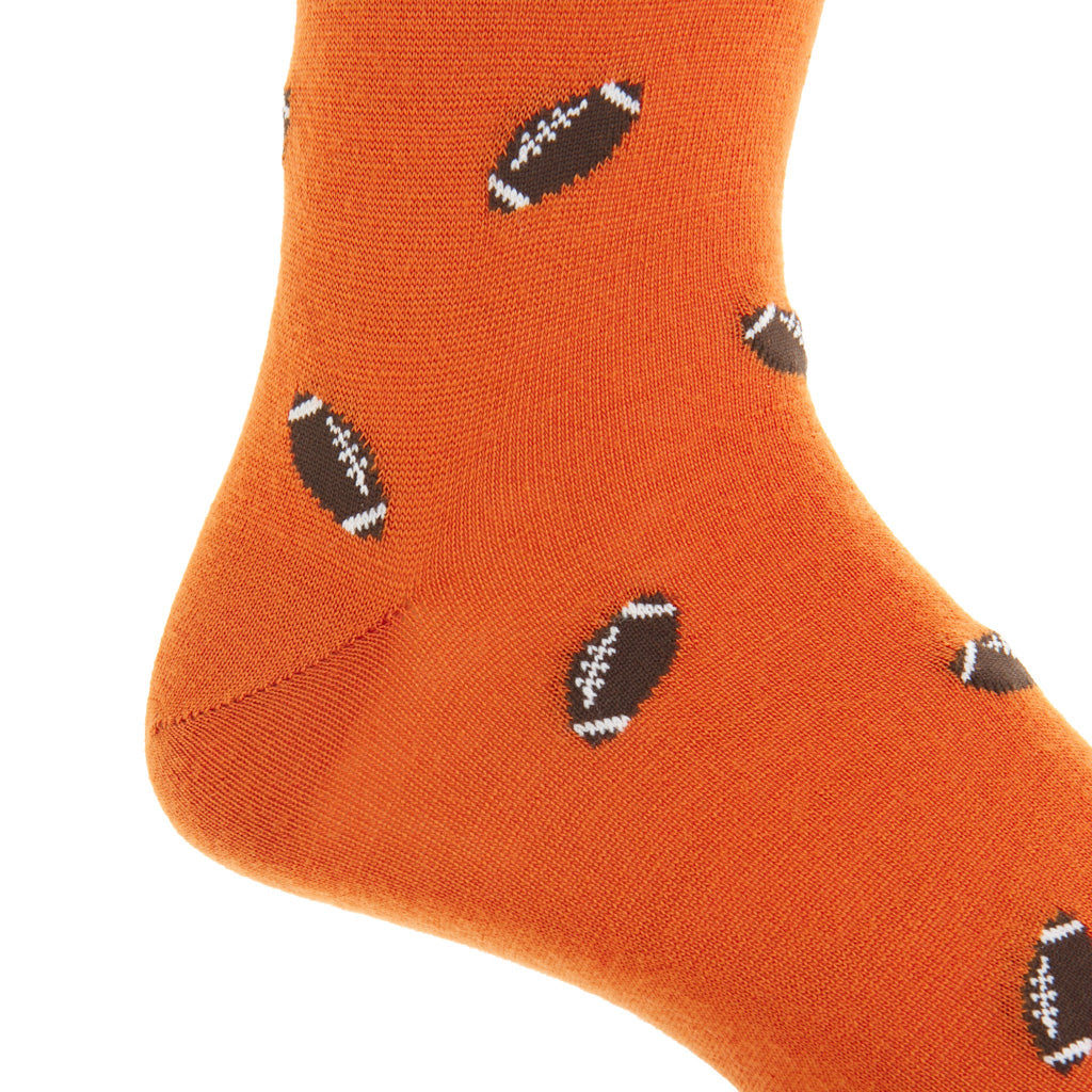 Burnt Orange with Coffee Brown Football Fine Merino Wool Over-the-Calf Sock