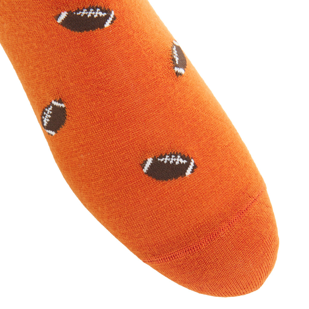 Burnt Orange with Coffee Brown Football Fine Merino Wool Over-the-Calf Sock