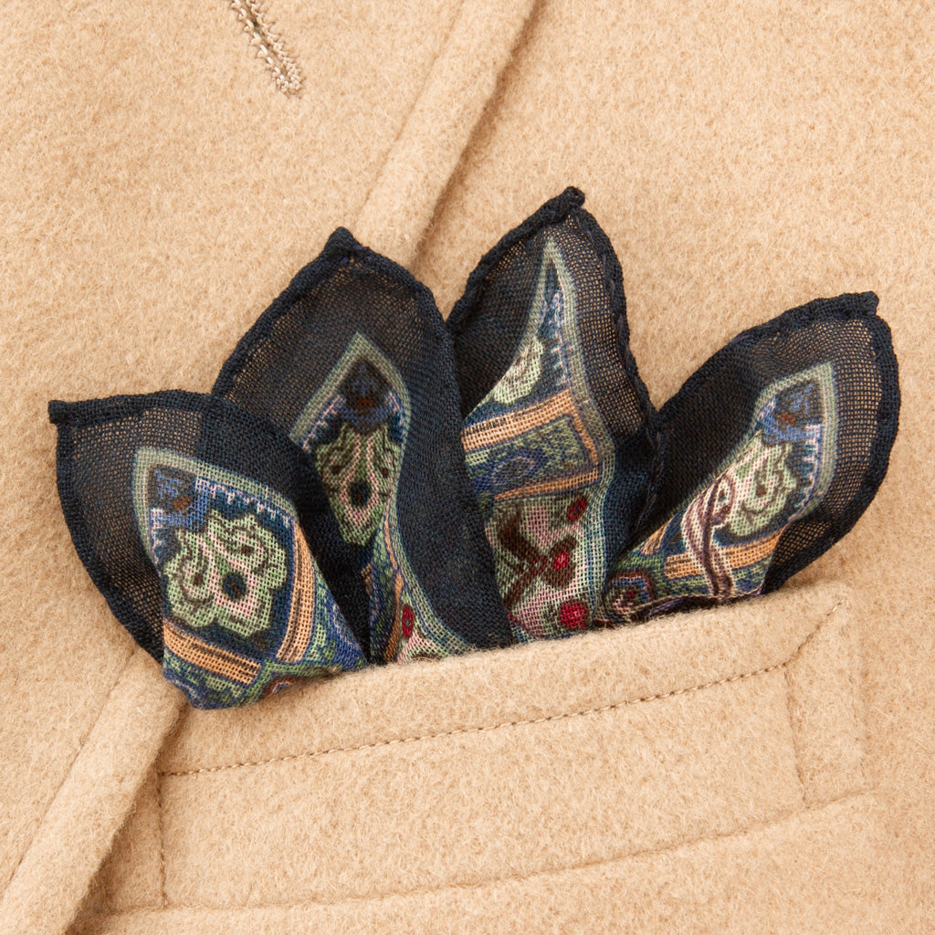 Sage &amp; Rust Fancy Puglia with Navy Border Pocket Square