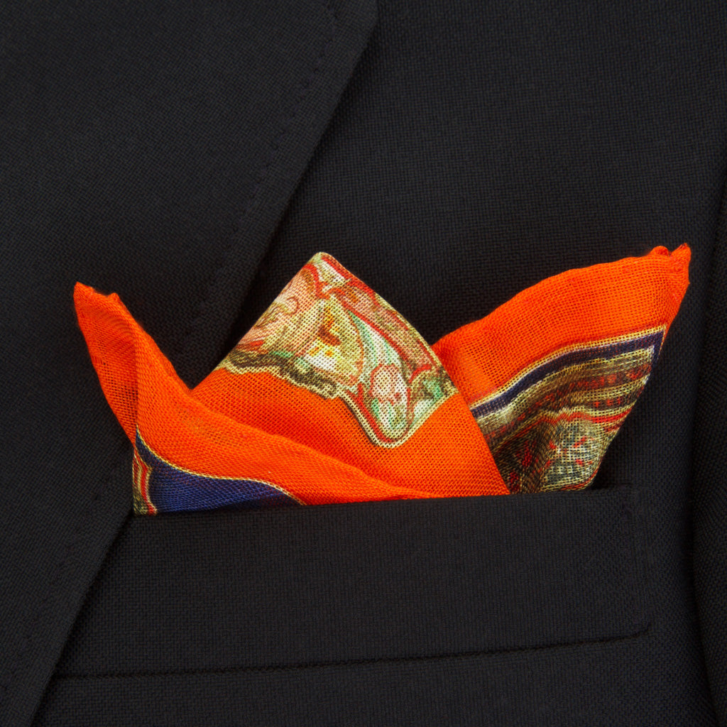 Orange and Navy Cigar Band Pocket Square