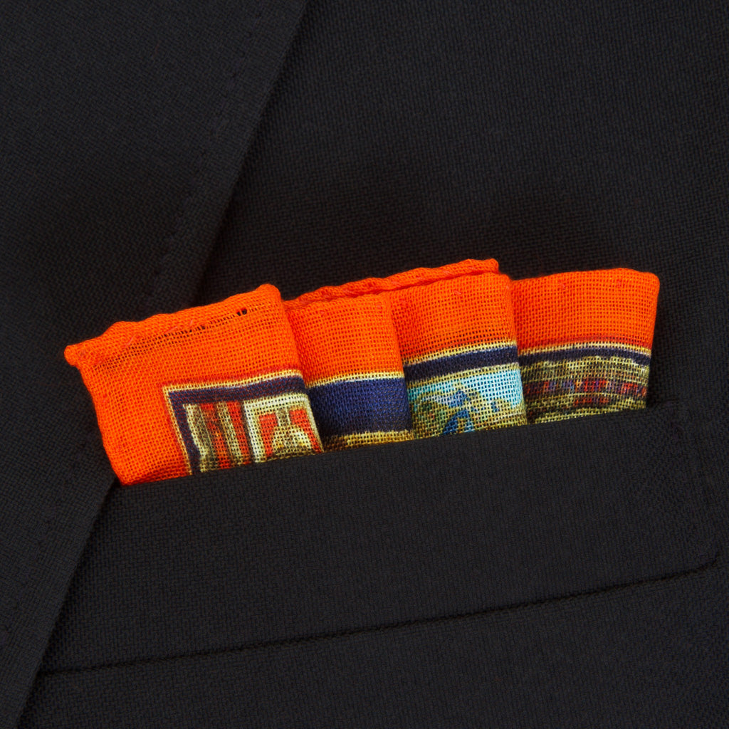 Orange and Navy Cigar Band Pocket Square