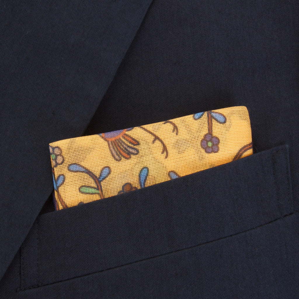 Exotic Animals in Soft Gold, Blue and Taupe Pocket Square