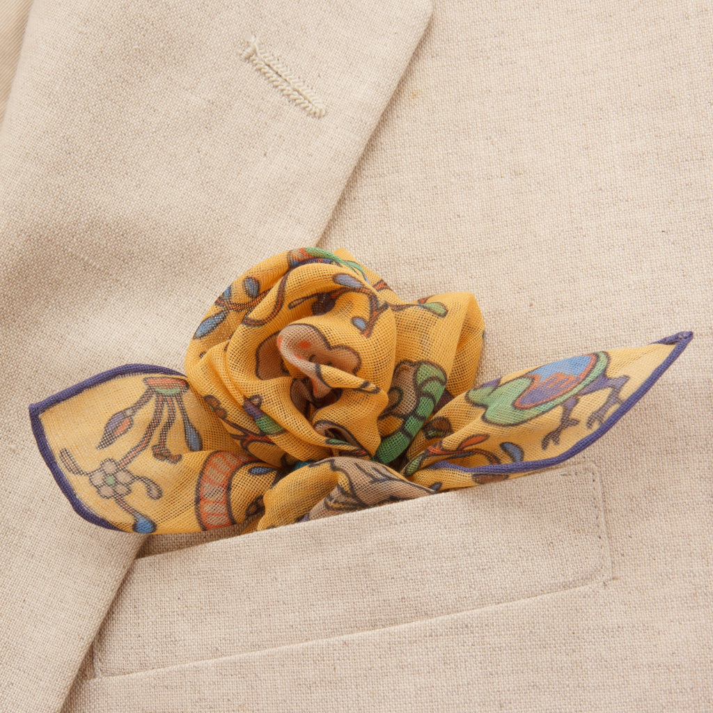Exotic Animals in Soft Gold, Blue and Taupe Pocket Square