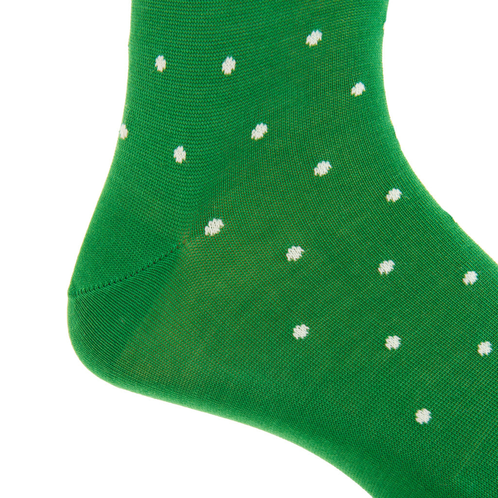 Green with White Dot Cotton Mid-Calf Sock