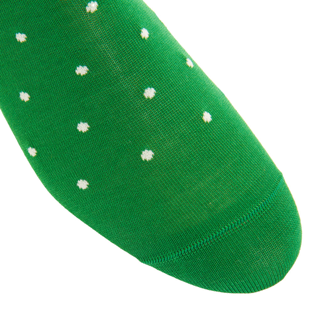 Green with White Dot Cotton Mid-Calf Sock