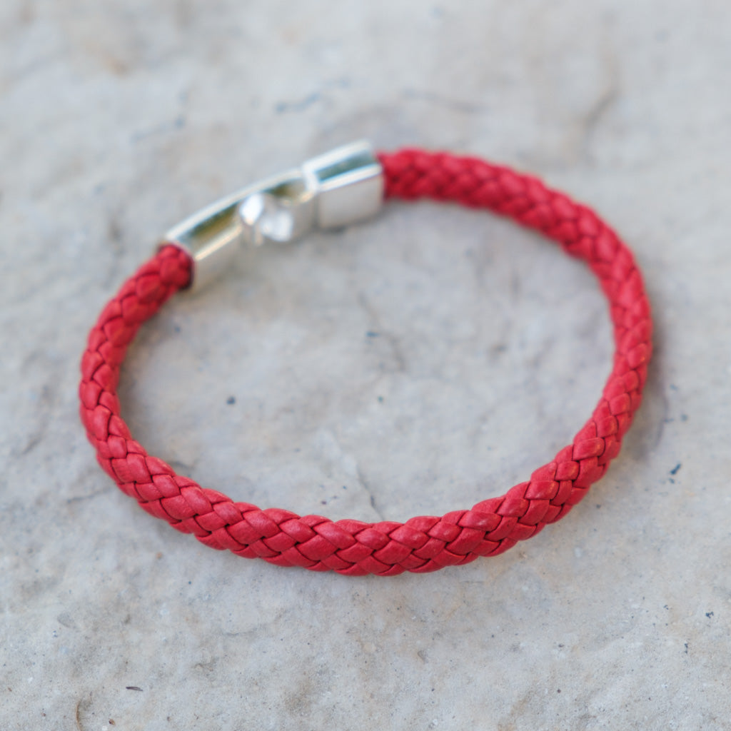 Red Nappa Lamb Leather with Sterling Silver Clasp Bracelet