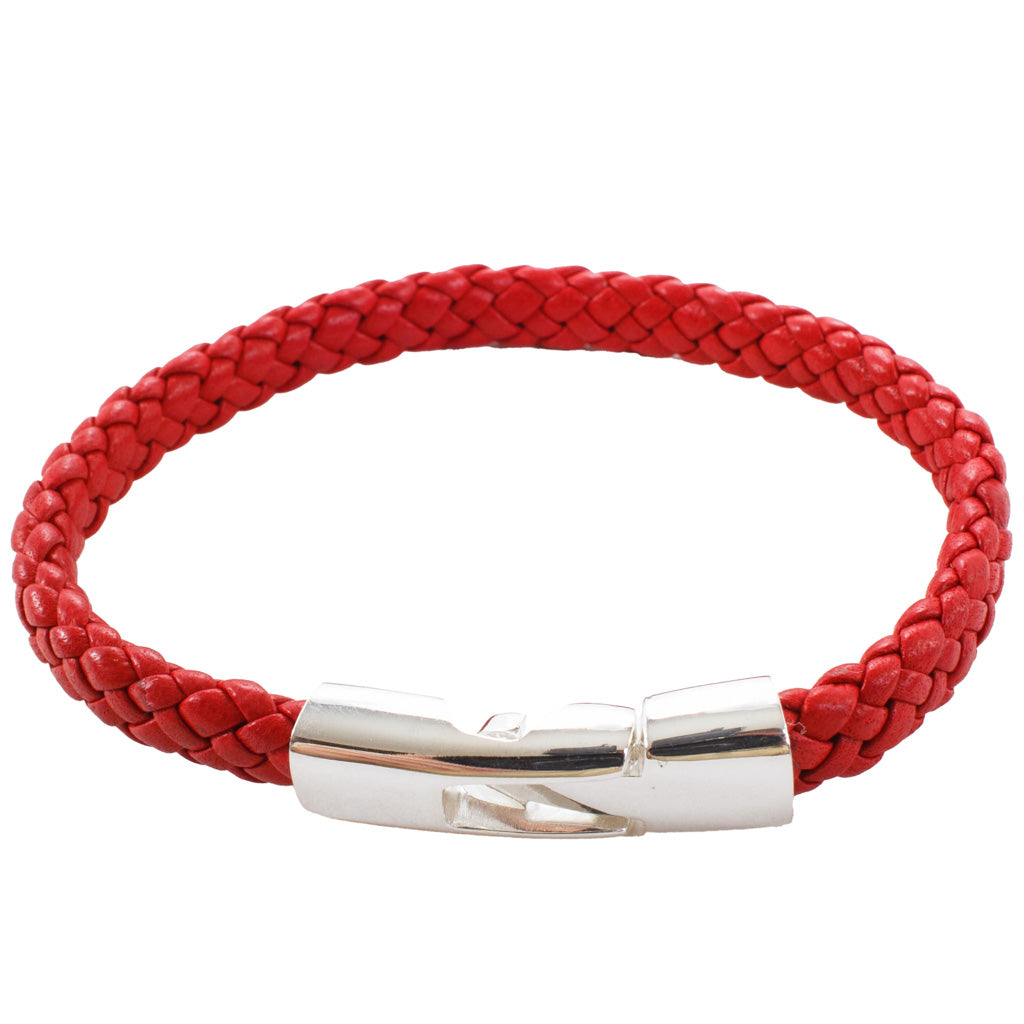 Red Nappa Lamb Leather with Sterling Silver Clasp Bracelet