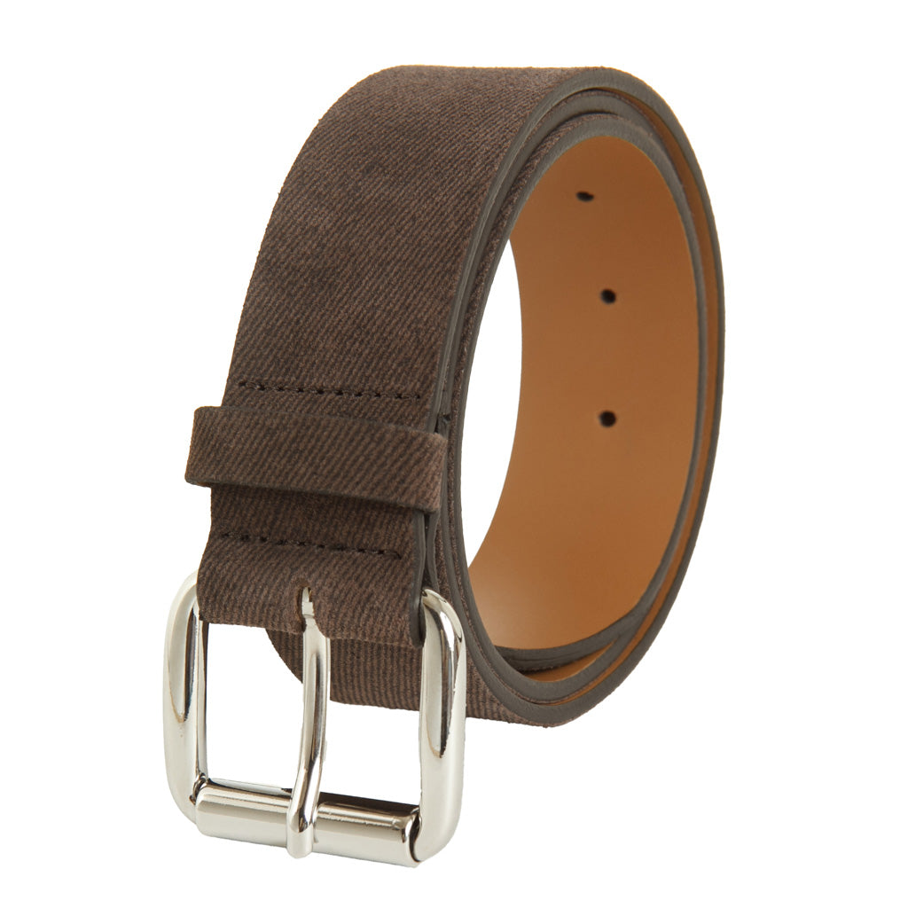 Mushroom Brown Suede Italian Leather Belt with Nickel Roller Buckle