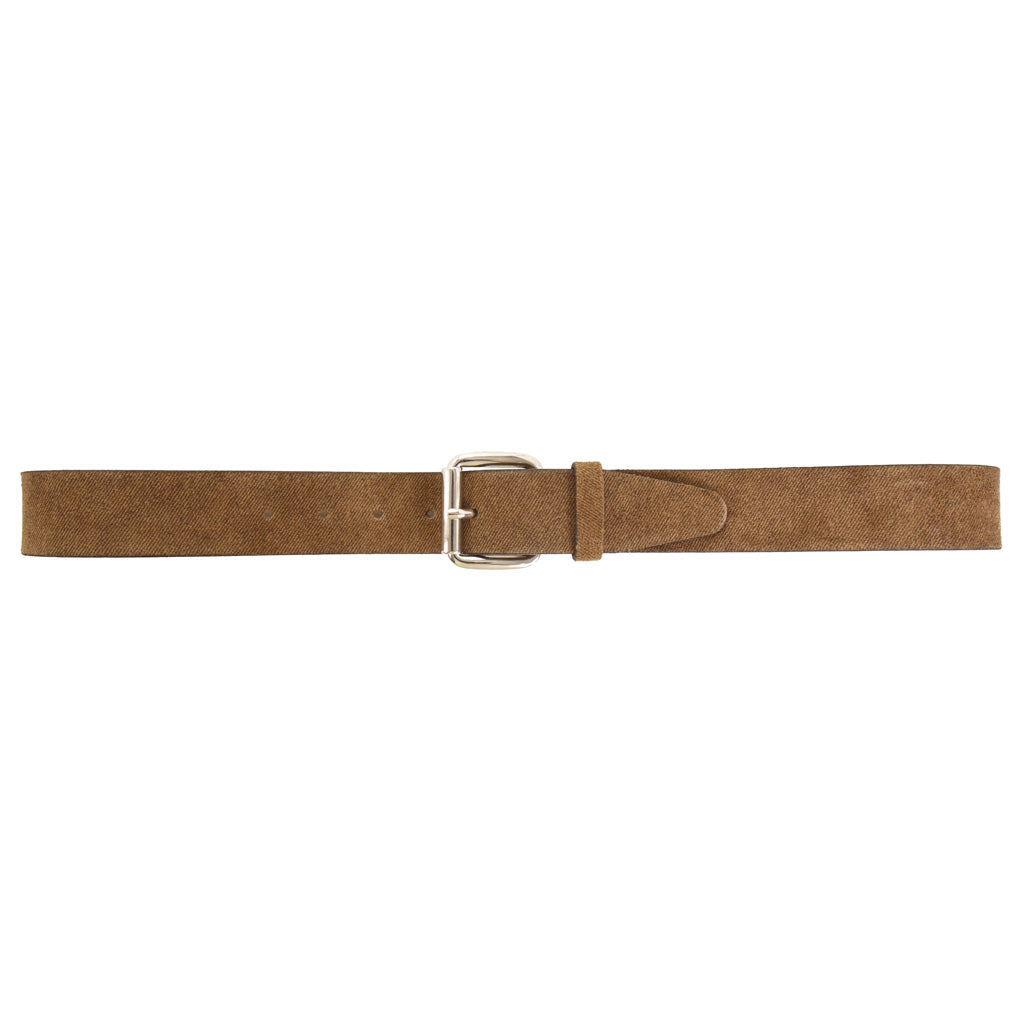 Tobacco Suede Italian Leather Belt with Nickel Roller Buckle