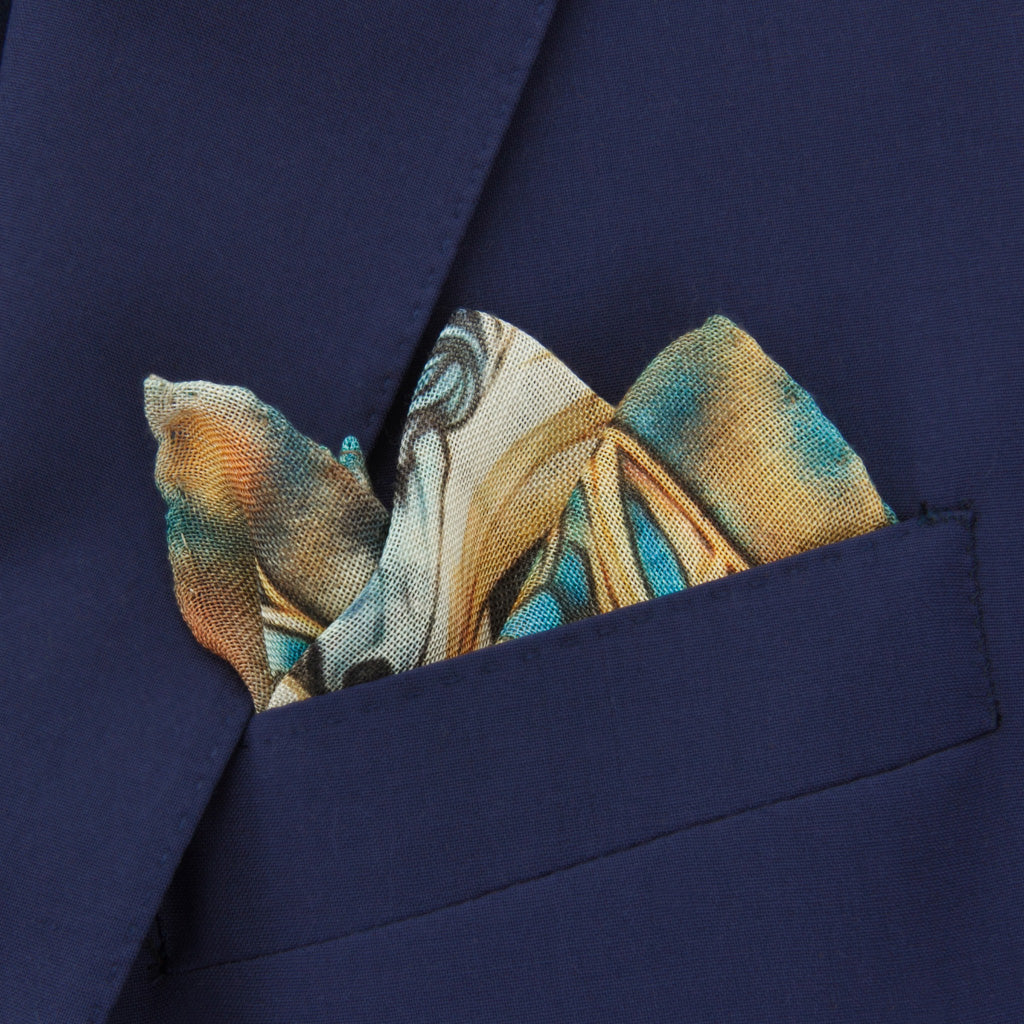 Wild Horses in Blue, Cream, &amp; Gold Pocket Square