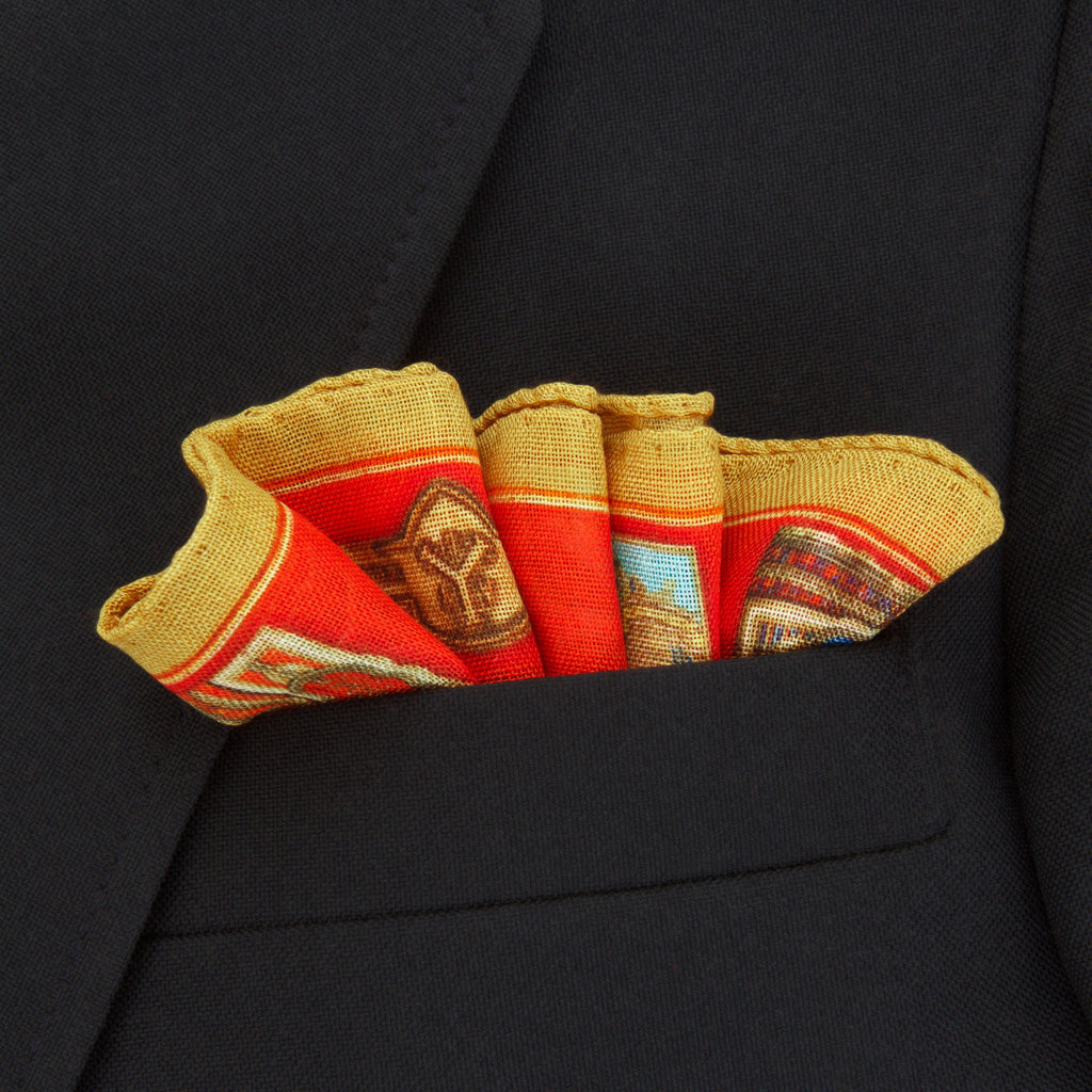 Gold and Red Cigar Band Pocket Square