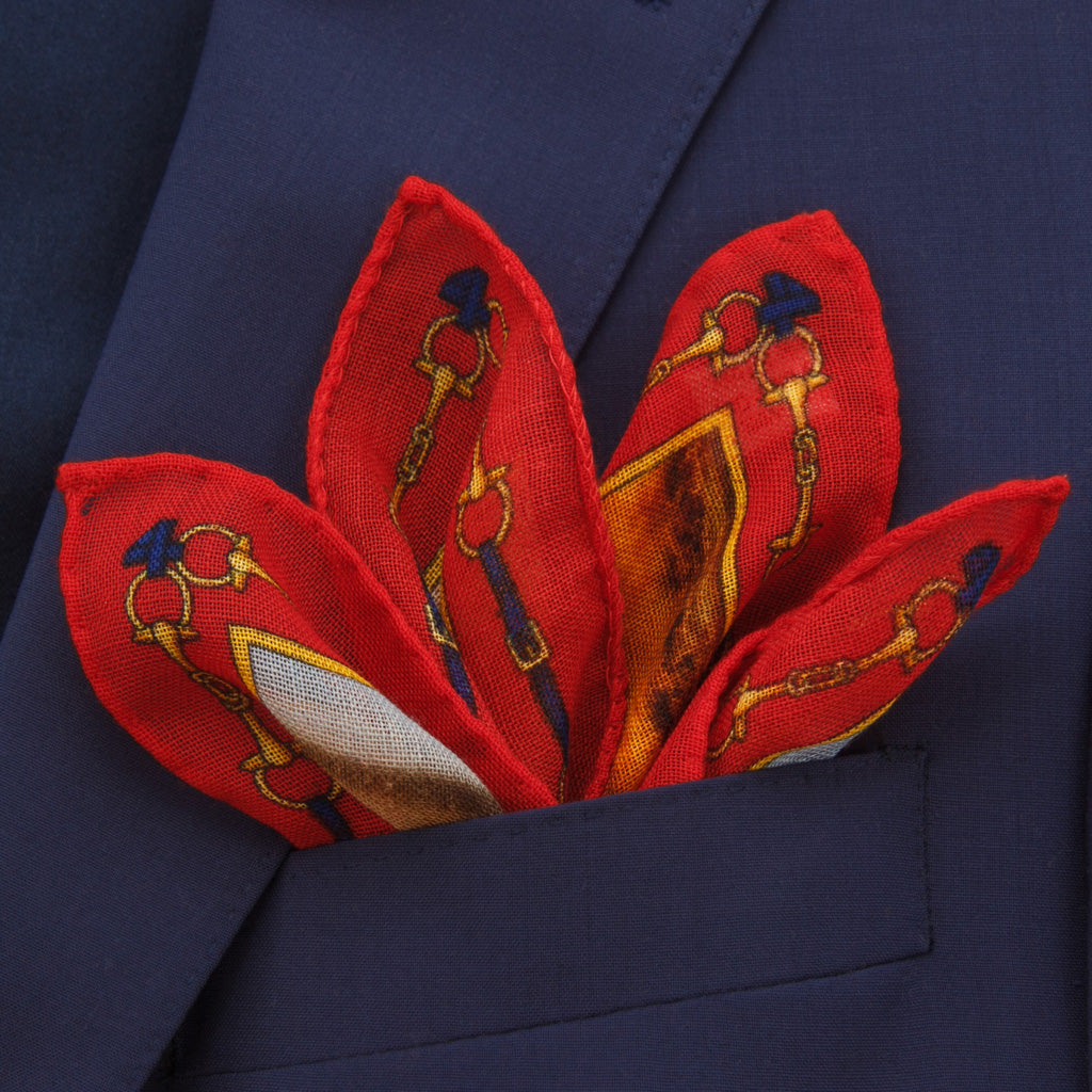 Jockey with Red Horse Bit Boarder Pocket Square
