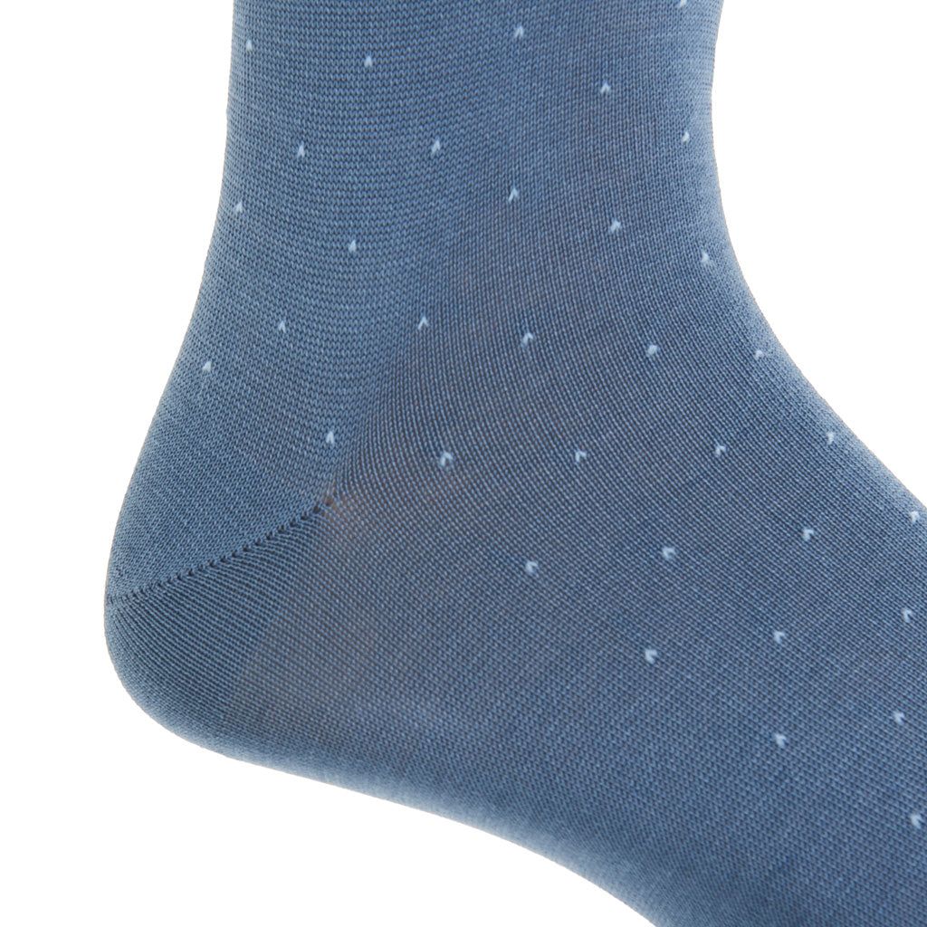 Indigo Blue with Azure Blue Pin Dot Cotton Over-the-Calf Sock