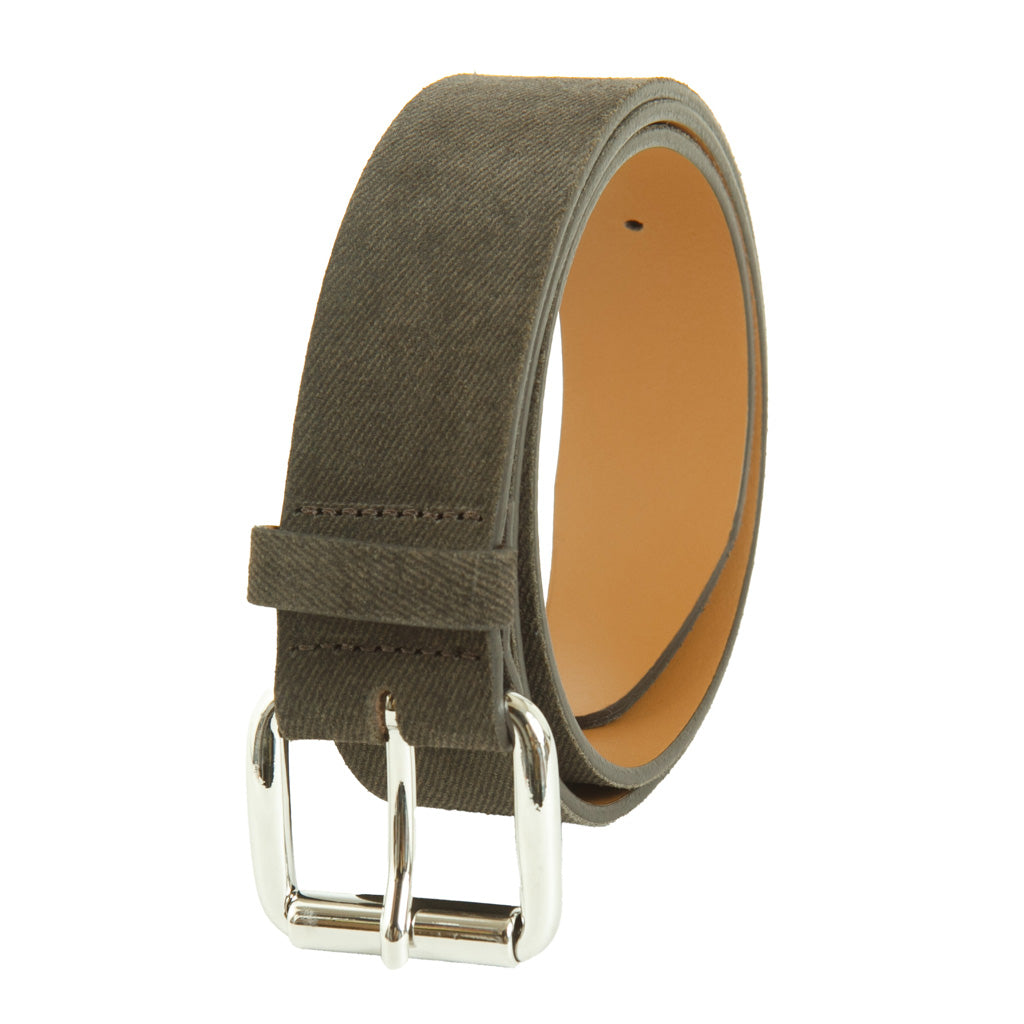 Moss Green Suede Italian Leather Belt with Nickel Roller Buckle