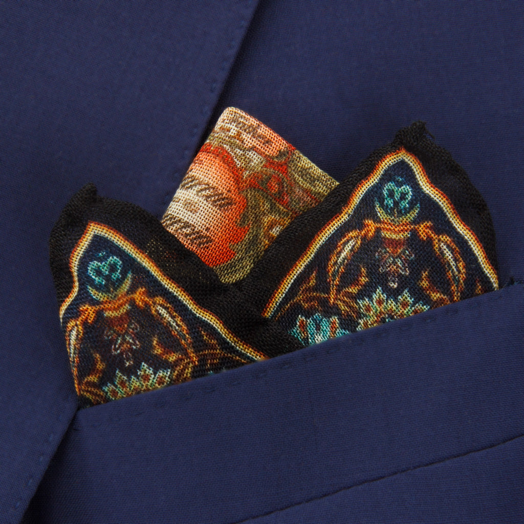 Vintage Cigar Bands in Black, Red, Blue, &amp; Gold Pocket Square