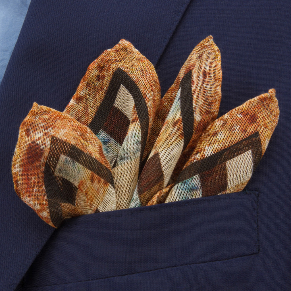 Wild Horses in Tan, Taupe, Cream, and Blue Pocket Square