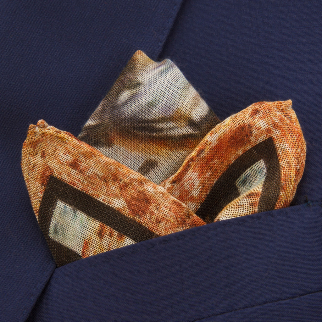 Wild Horses in Tan, Taupe, Cream, and Blue Pocket Square