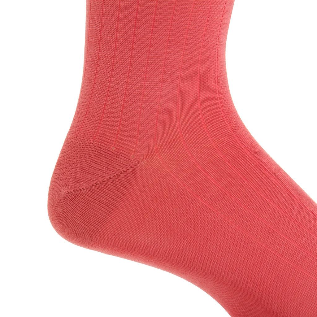 Terracotta Solid Ribbed Cotton Over-the-Calf Sock