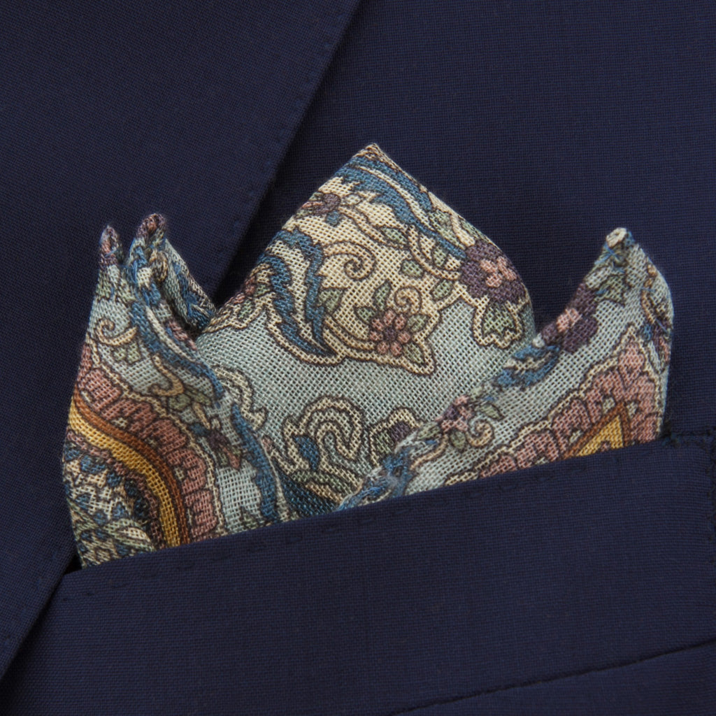 Paisley in Taupe, Sky Blue, Peach, and Bay Pocket Square