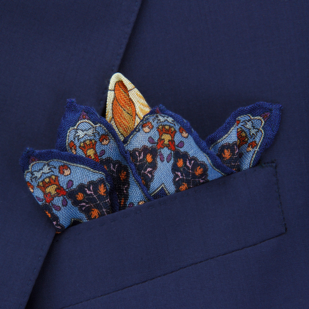 Blue Toned Fancy Floral Pocket Square