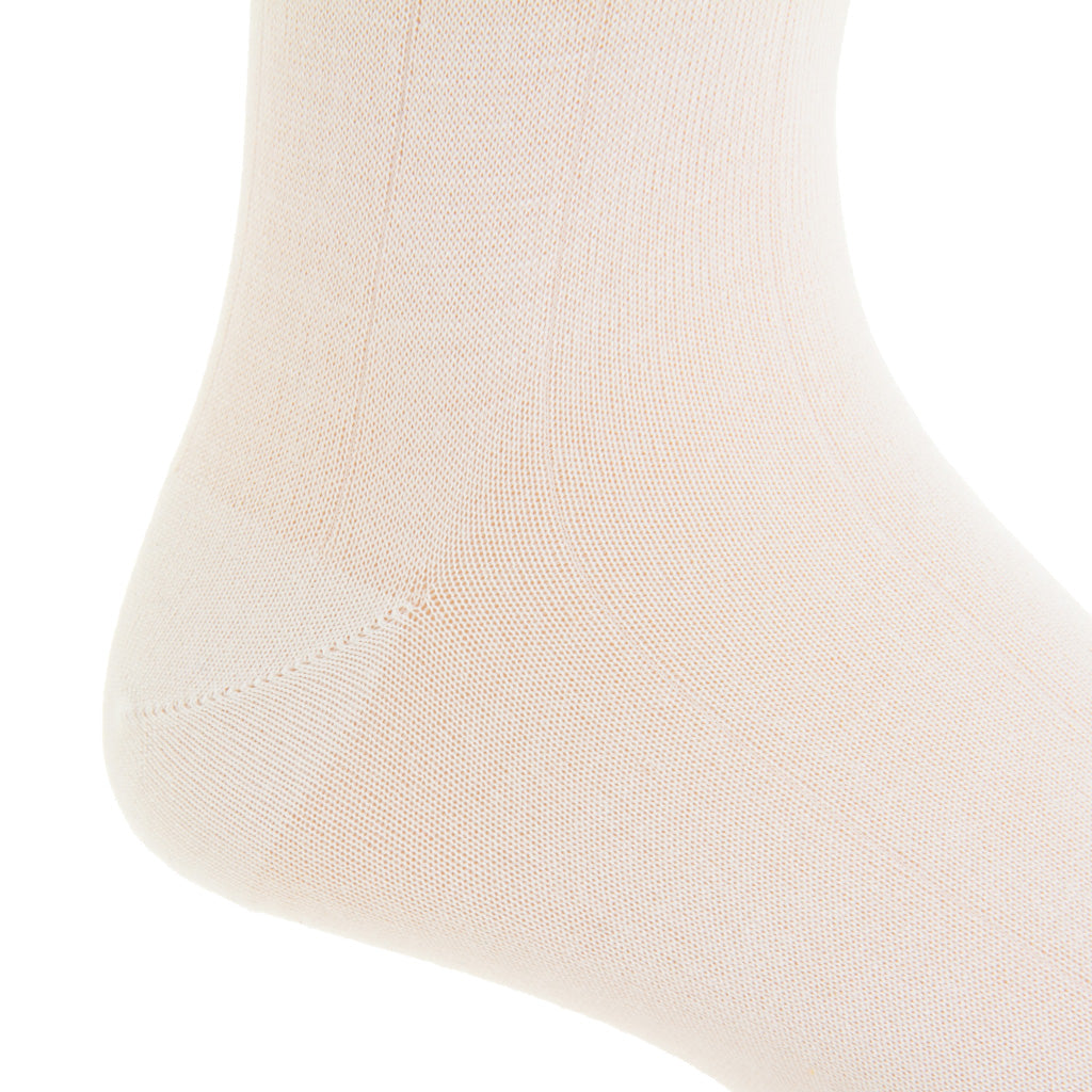 White Solid Wide Ribbed Cashmere Mid-Calf Sock