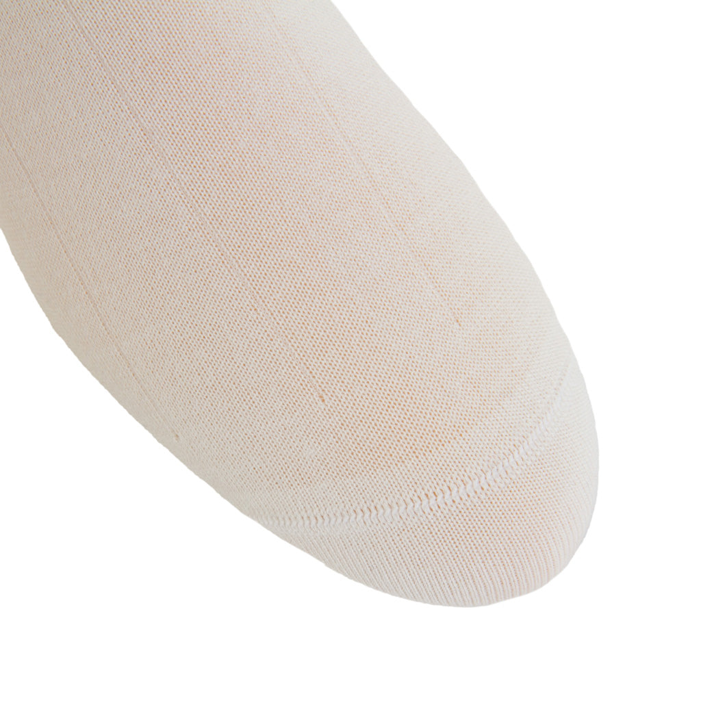 White Solid Wide Ribbed Cashmere Mid-Calf Sock