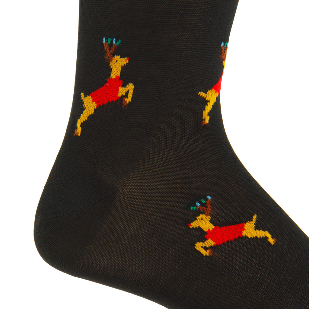 Black with Dashing Reindeer Cotton Over-the-Calf Sock