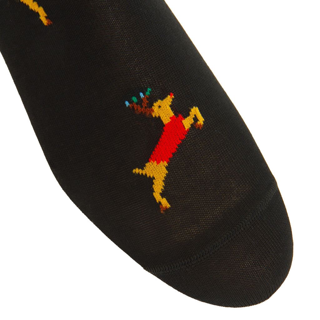 Black with Dashing Reindeer Cotton Over-the-Calf Sock