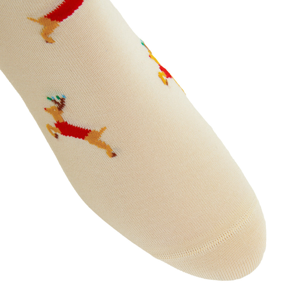 Cream with Dashing Reindeer Cotton Over-the-Calf Sock
