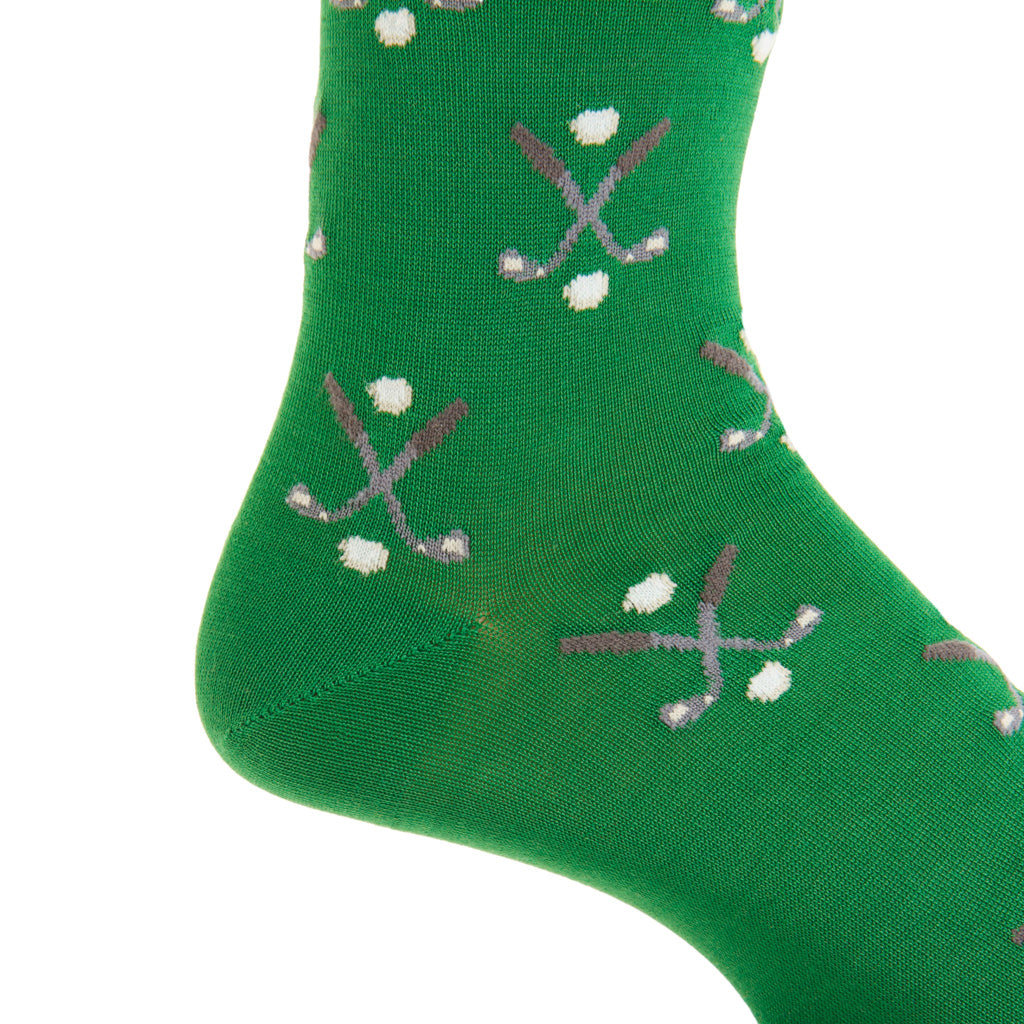 Green with Golf Club &amp; Ball Cotton Over-the-Calf Sock
