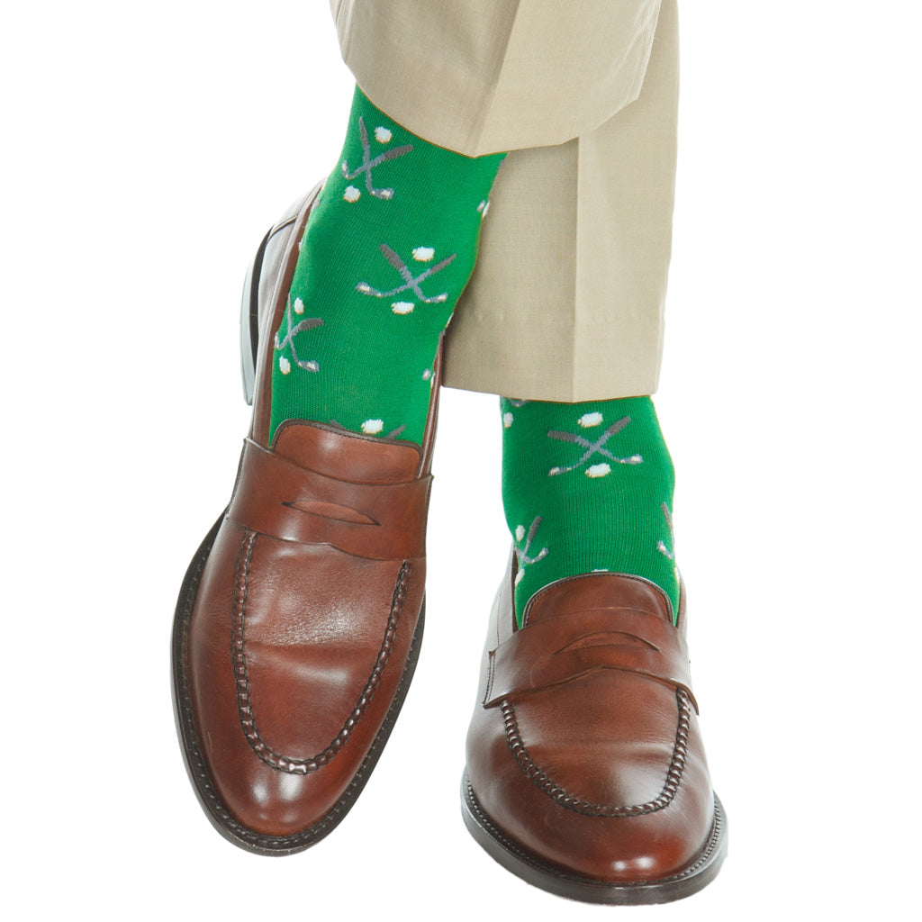 Green with Golf Club & Ball Cotton Sock Linked Toe OTC Green with Golf Club & Ball Cotton Sock Linked Toe OTC