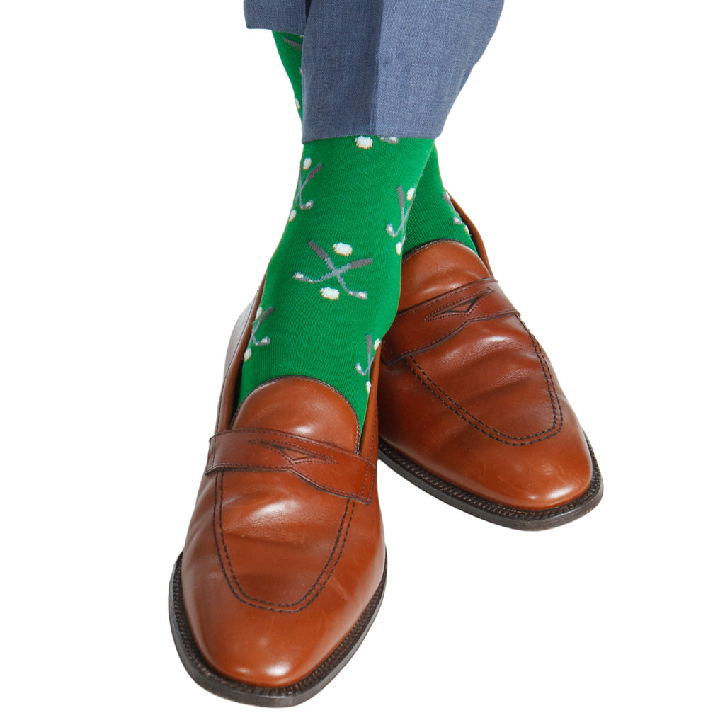 Green with Golf Club & Ball Cotton Sock Linked Toe Mid-Calf Green with Golf Club & Ball Cotton Sock Linked Toe Mid-Calf