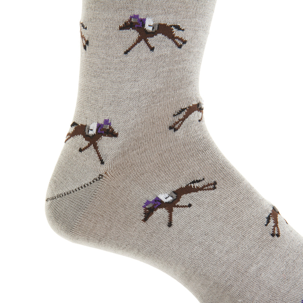 Mélange Gray with Purple Jockey and Horse Cotton Mid-Calf Sock