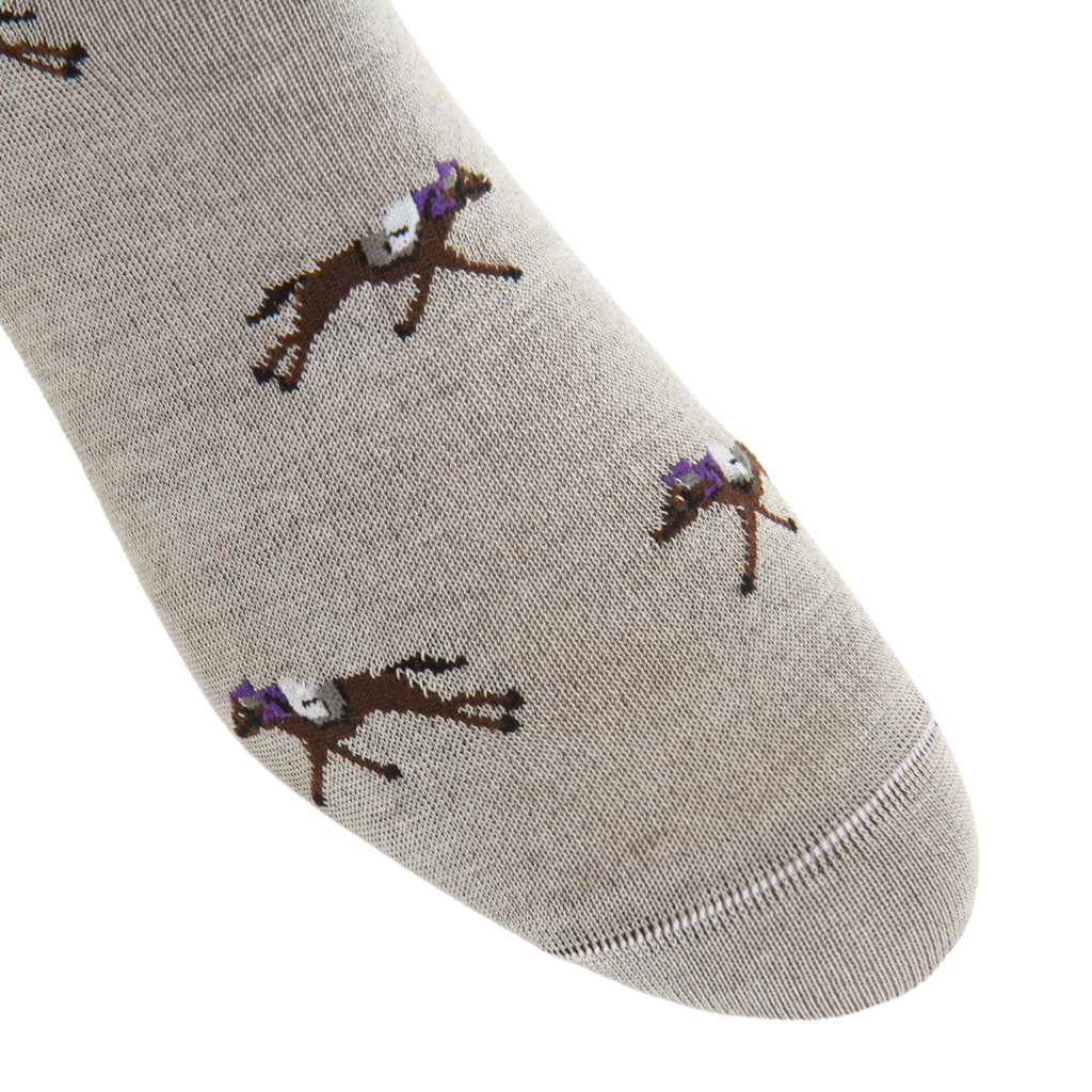 Mélange Gray with Purple Jockey and Horse Cotton Mid-Calf Sock