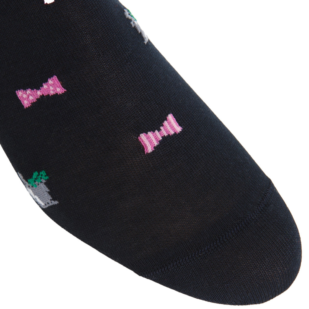 Navy with Rose &amp; Pink Bowties and Mint Juleps Cotton Mid-Calf Sock