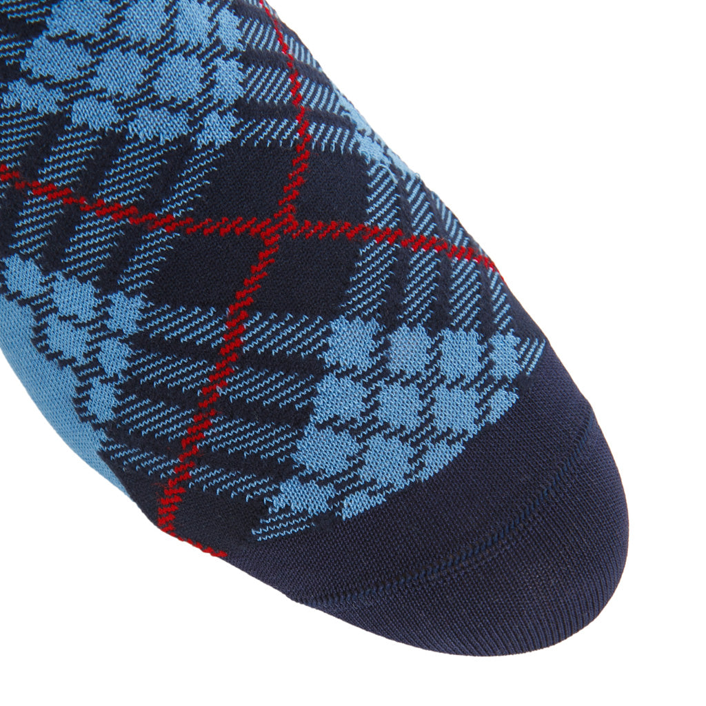 Azure with Classic Navy and Red Tartan with Navy Tipping Cotton Sock  Linked Toe OTC