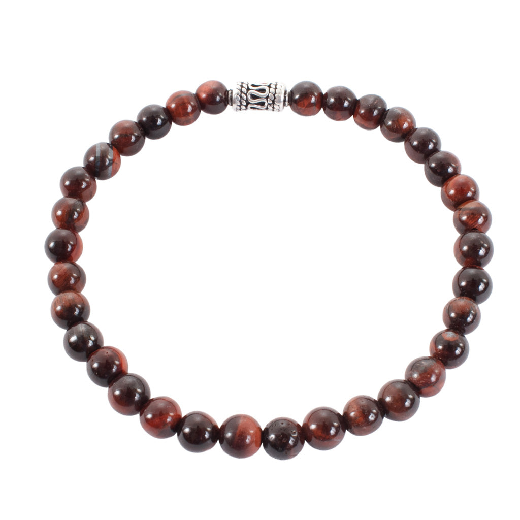 Red Tiger's Eye 6mm Beads with Sterling Silver Finishing Bracelet