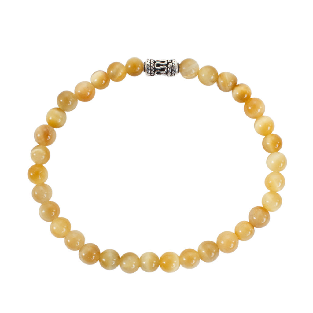 Yellow Tiger's Eye 6mm Beads with Sterling Silver Finishing Bracelet