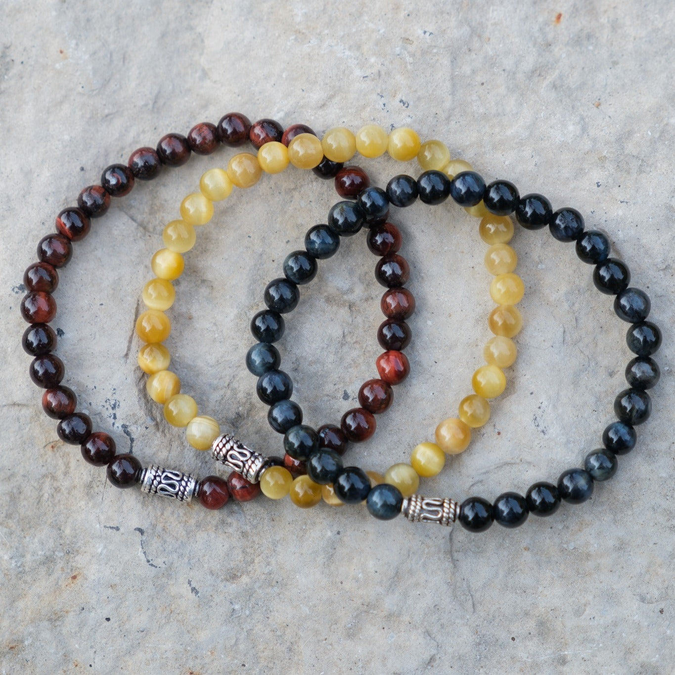 Yellow Tiger's Eye 6mm Beads with Sterling Silver Finishing Bracelet