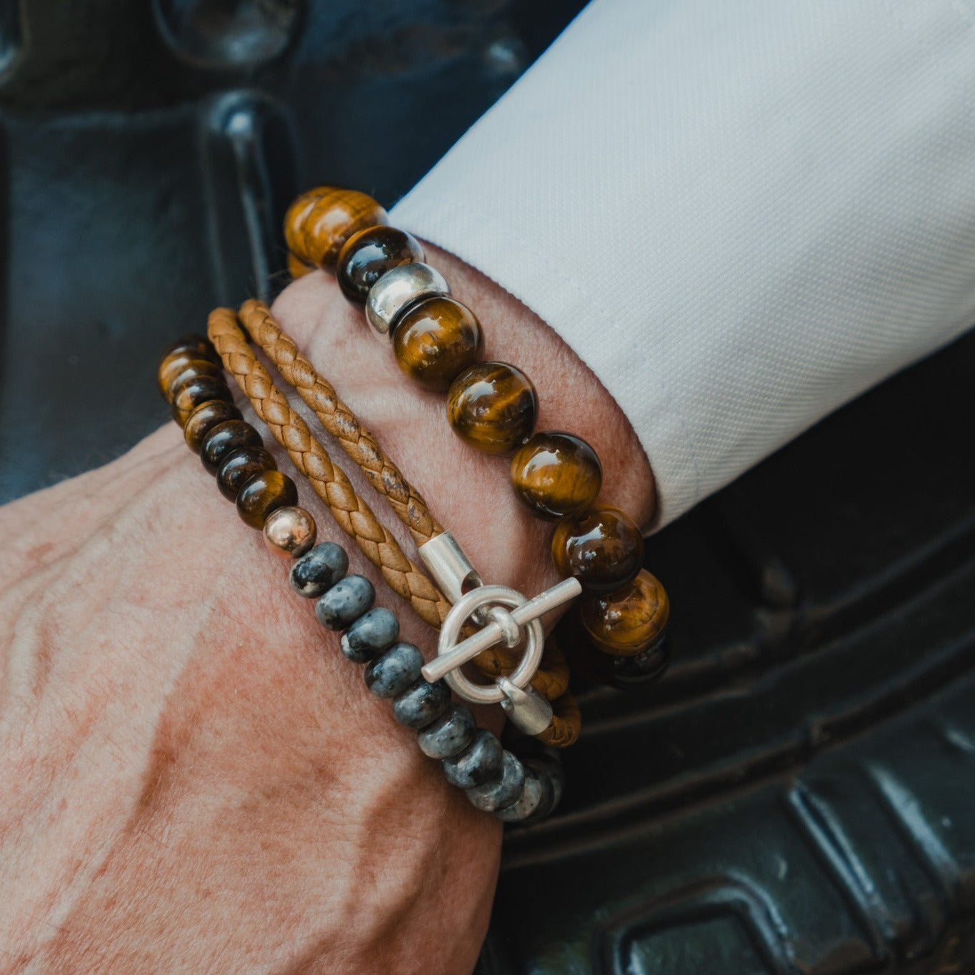 Saddle Suede Leather Double Cuff with Sterling Silver Hook Clasp Bracelet