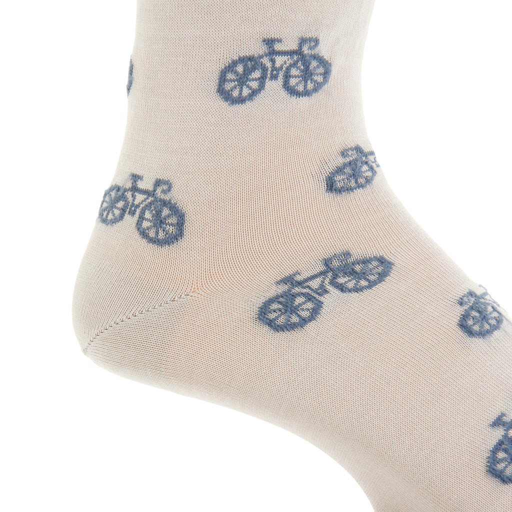 Ash with Indigo Blue Bike Cotton Mid-Calf Sock