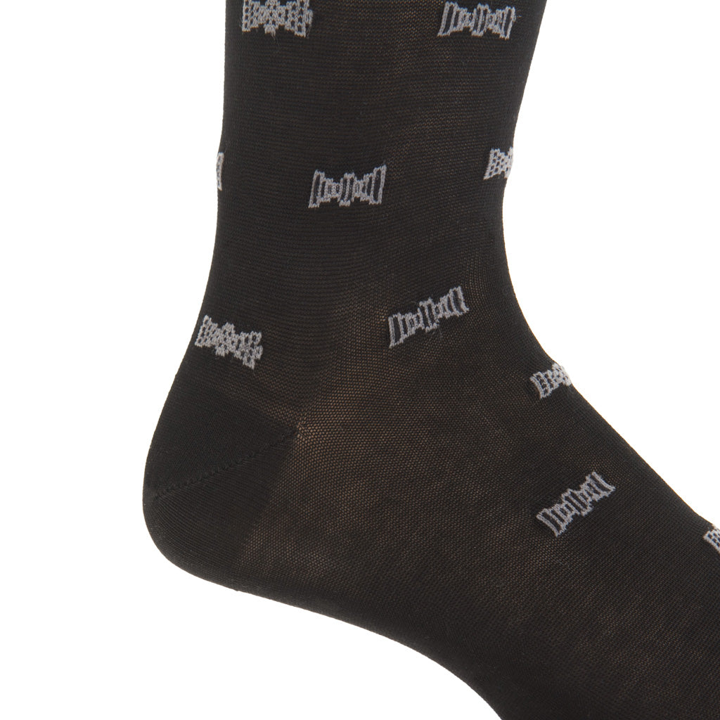 Black with Steel Bowties Cotton Mid-Calf Sock