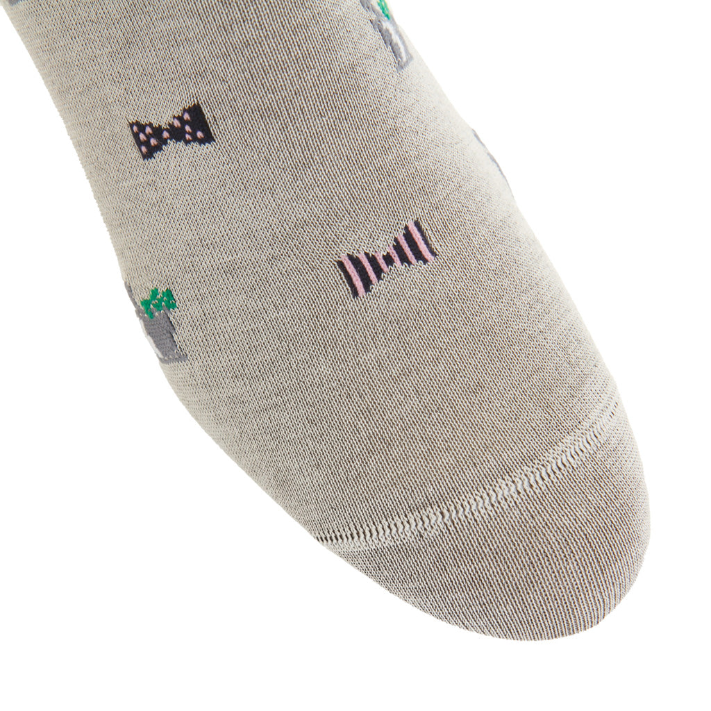 Mélange Gray with Navy &amp; Pink Bowties and Mint Juleps Cotton Mid-Calf Sock