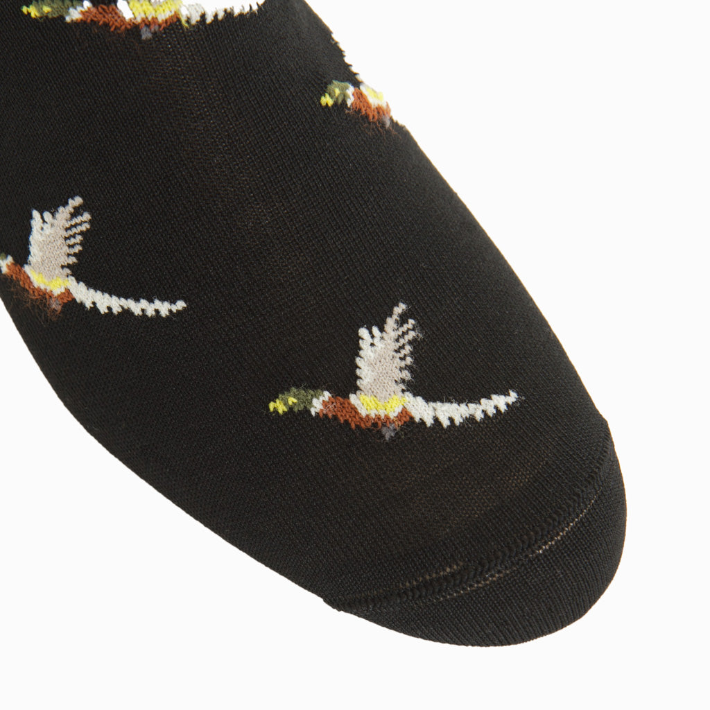 Black with Whiskey Pheasant Cotton Mid-Calf Sock