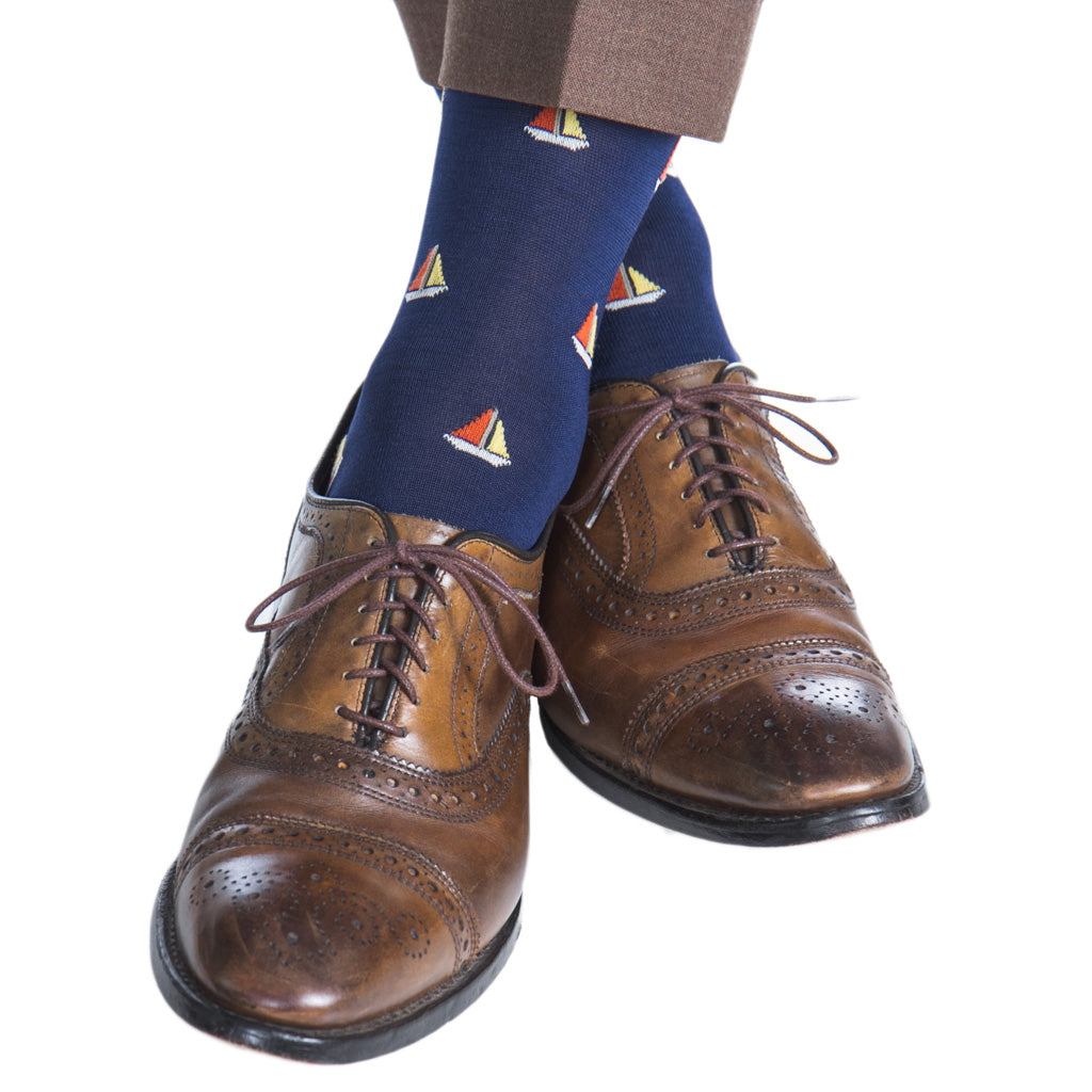 Classic Navy with Cream, Burnt Orange/Yolk and Taupe Sailboat