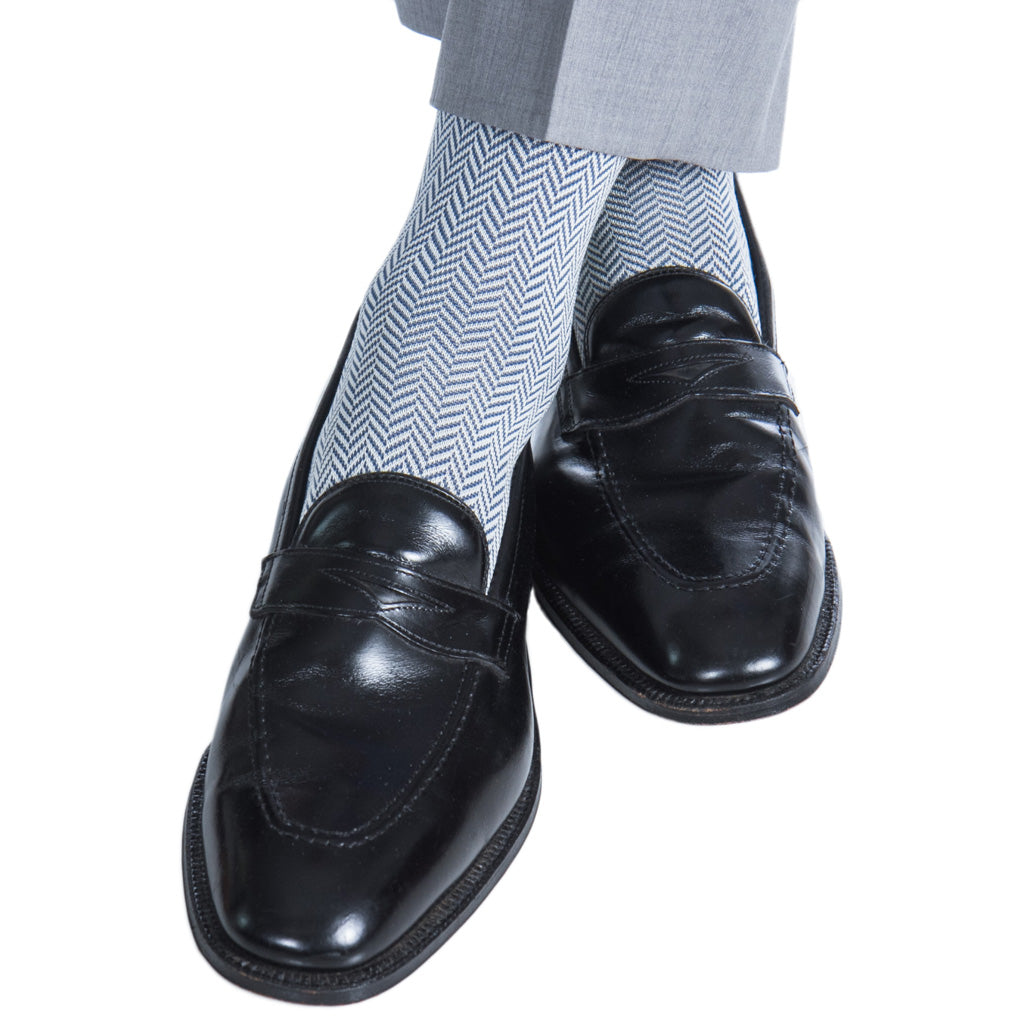 USA-Azure-Blue-Clematis-Blue-Herringbone-Cotton-Sock