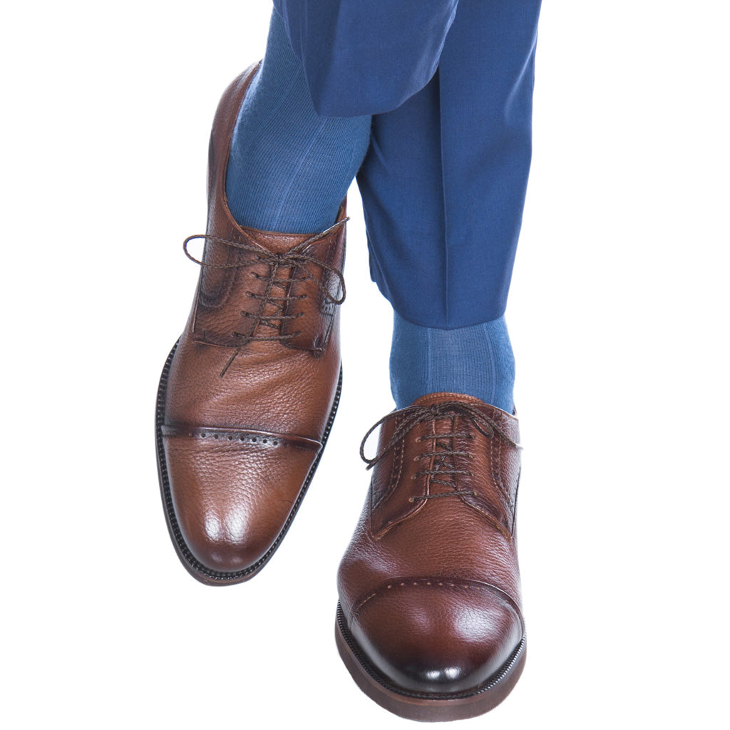 Bay Blue Solid Wide Ribbed  Fine Merino Wool  Crew Boot Sock